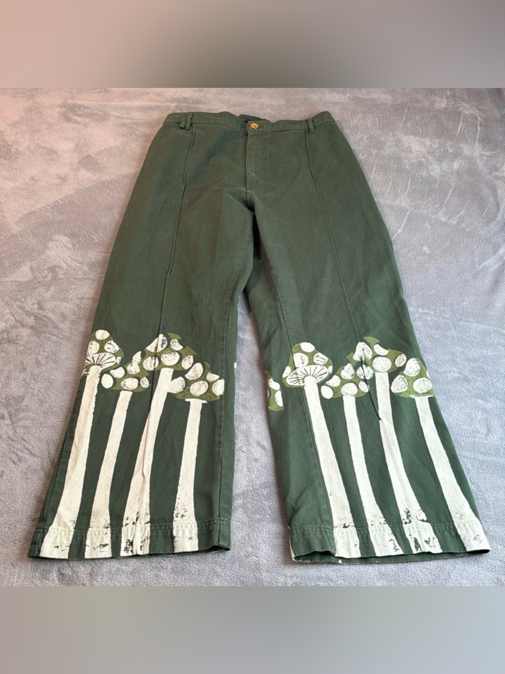 Big Bud Press Bell Bottom Paintstamp Mushroom Western Pants Green Size XL